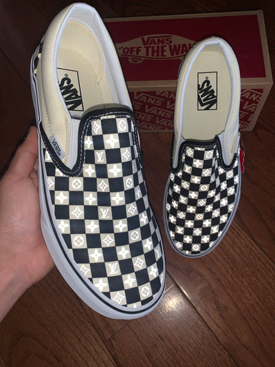 Black/White LV Reflective checkered Slip-On