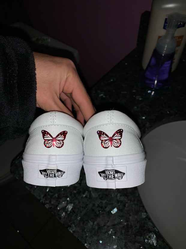 Red Holographic Butterfly Slip-Ons Vans