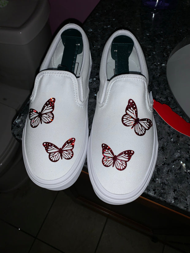 Red Holographic Butterfly Slip-Ons Vans